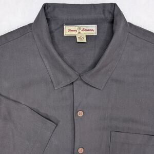 Tommy Bahama Silk Mens Button Up Short Sleeve Shirt XL Black Luxury Resort